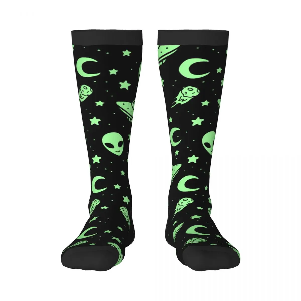 1 Pack Green Alien UFO Moon Over-knee Long Socks Middle High School Socks