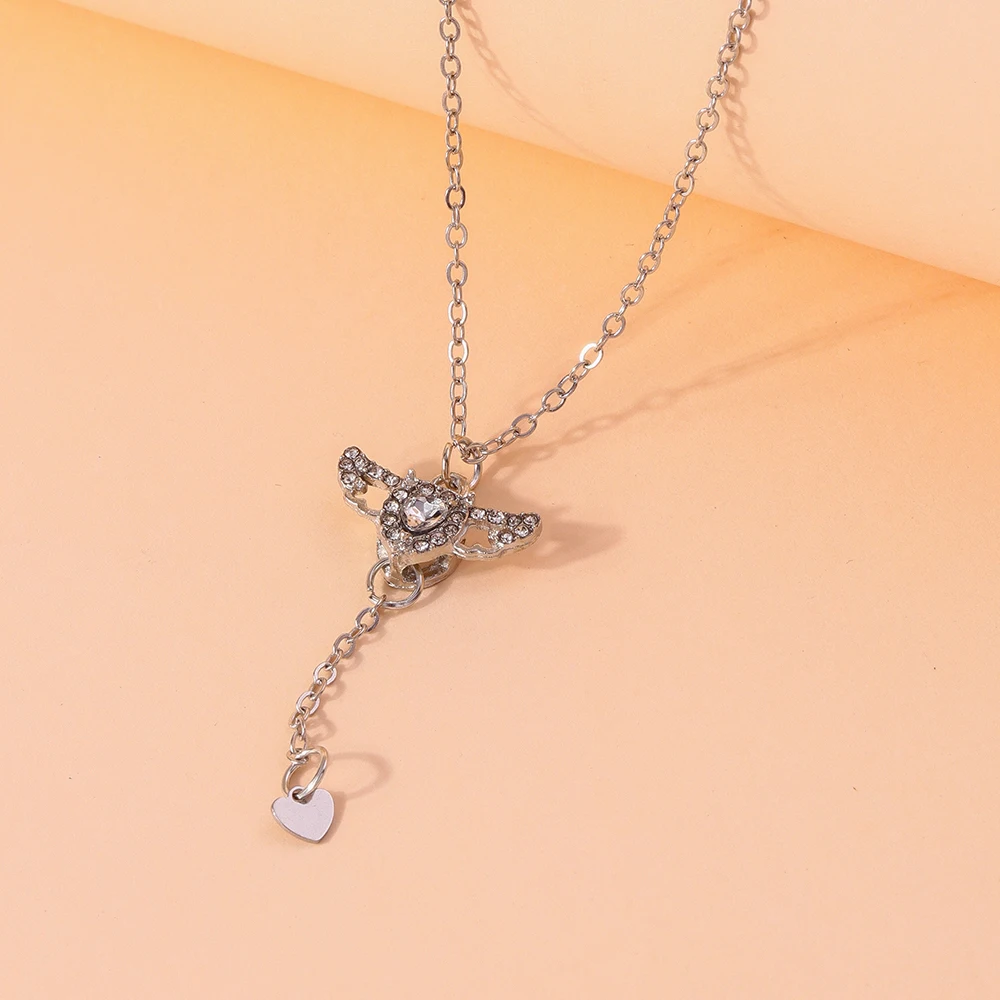Aihua Kristall Engelsflügel Herz Anhänger Halsketten Damen Mädchen Einfache Y2K Rosa Weiß Zirkon Liebe Elegante Halskette Geburtstag Jewerly – Detail 5