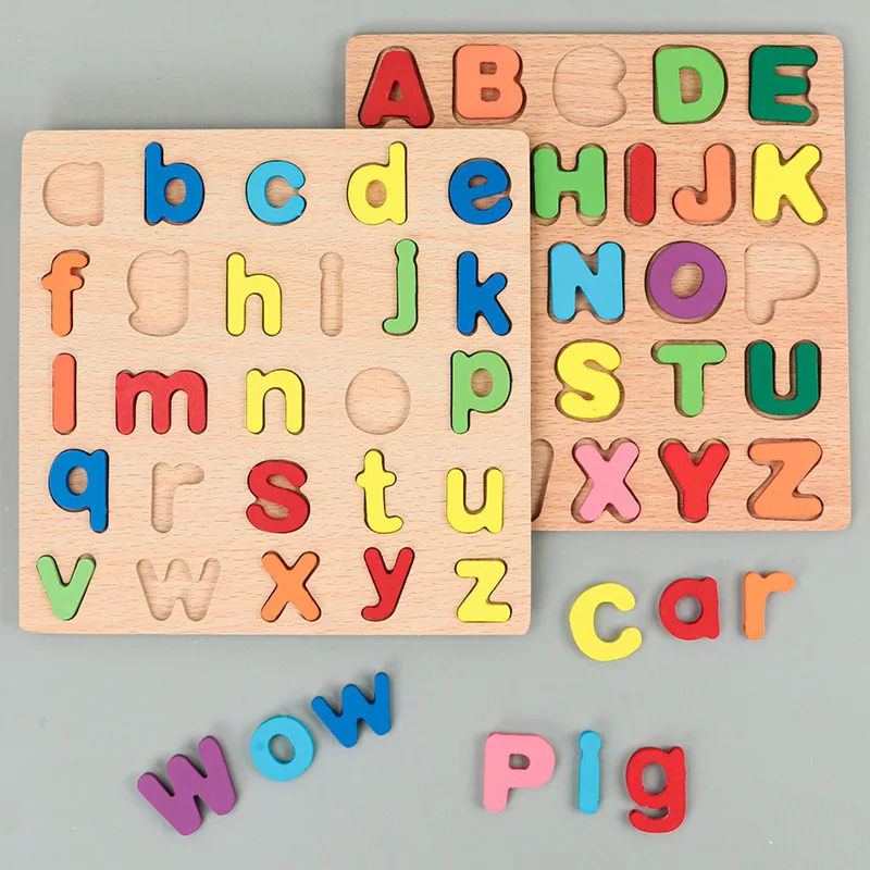 Colorful Alphabet Number Wooden Puzzles Kids Intelligent Matching Game Preschool Children Early Educational Toys