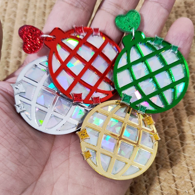 KUGUYS Acrylic Laser Disco Ball Earrings for Women Retro Jewelry Vintage Round Trendy Dancing Accessories