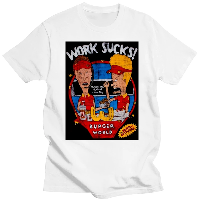 Beavis And Butthead Work Sucks Tee Shirt Grey