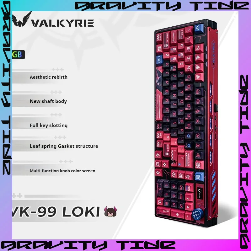 Valkyrie 98layout Vk99 gaming Alloy Mechanical Keyboard Anime Keyboard Customizable Keyboard Game Knob 2.4g/Wired/Bluetooth Gift