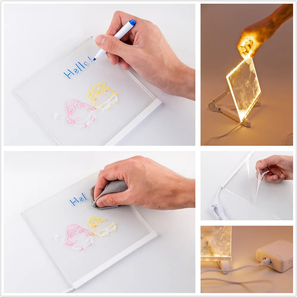 Lampe de tableau de message créative bricolage, tableau de notes LED, veilleuse USB avec stylo, lumière de vacances, cadeaux d'amoureux des enfants