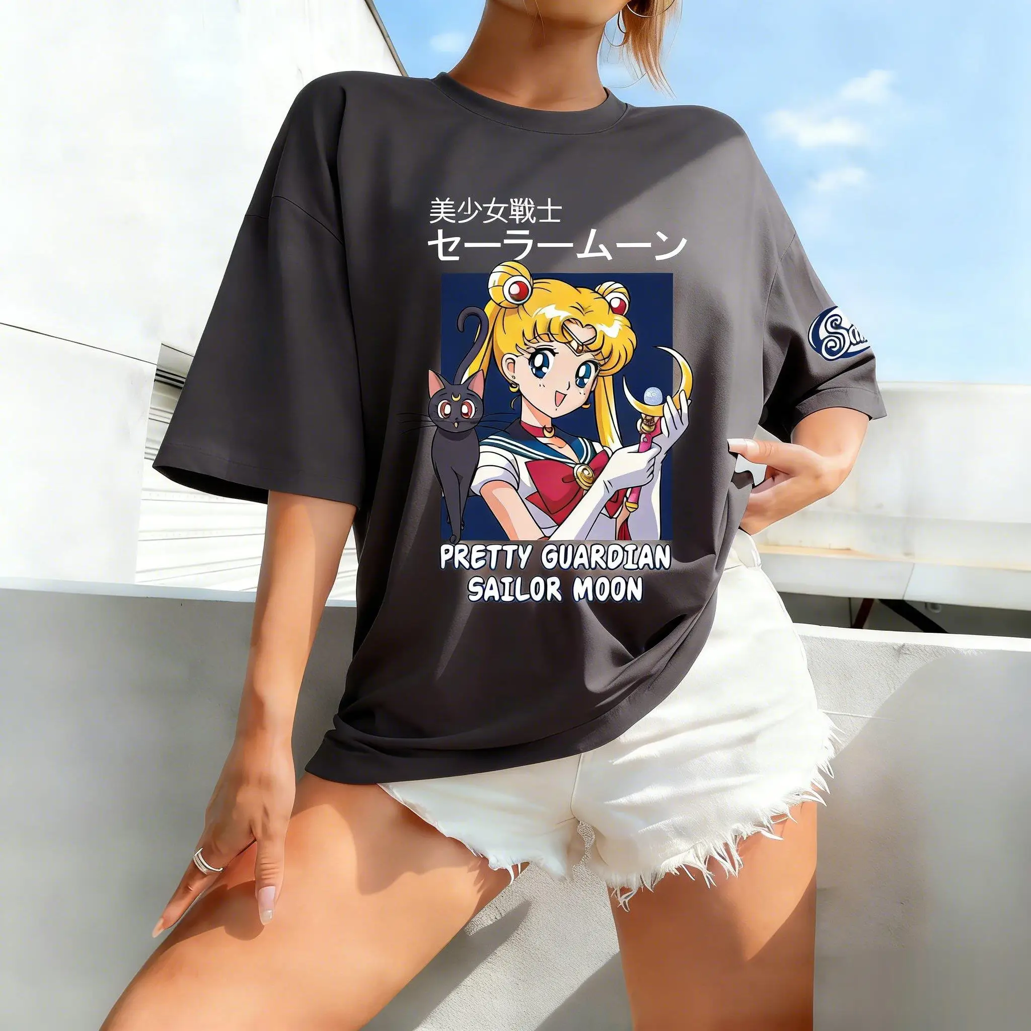 

Футболка унисекс с рисунком Сейлор Мун в стиле аниме для мужчин и женщин, футболка с короткими рукавами, летняя футболка большого размера с винтажным принтом, уличная одежда, повседневные топы для детей
