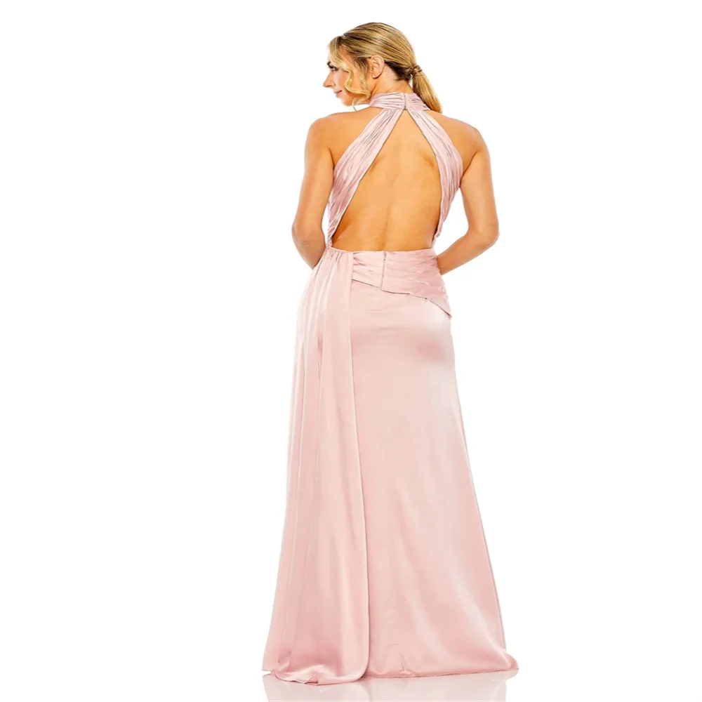 Gerade elegante Abend formelle Party kleider hoher Hals sexy rücken freie Ballkleid Seite geteilt lange Trau zeugin Vestidos de Novia