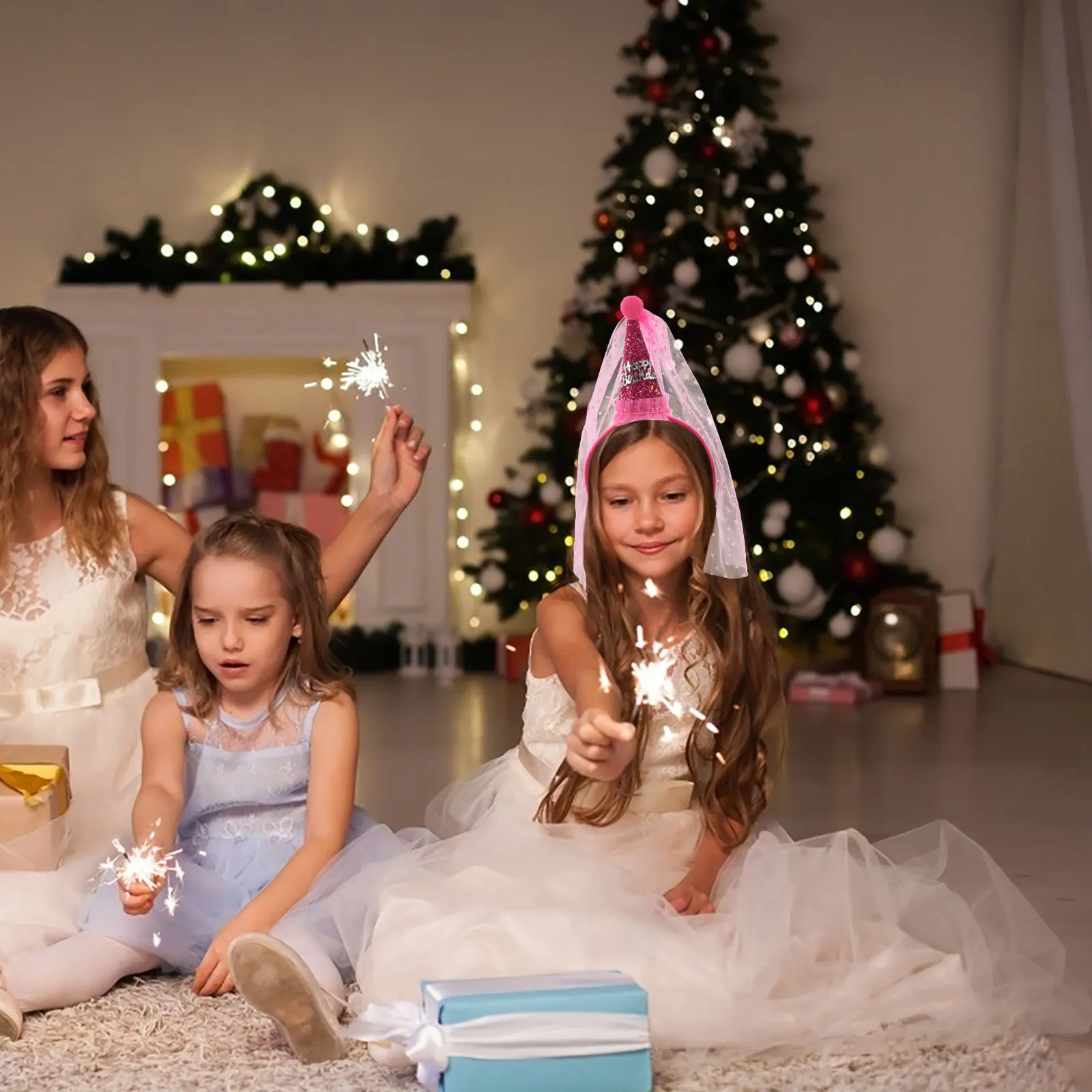 

2 шт., повязка на голову с короной принцессы на день рождения для девочек, красочная вечерние конусная шляпа, легкая повязка для волос, реквизит для фотосессии на день рождения, детская вечеринка