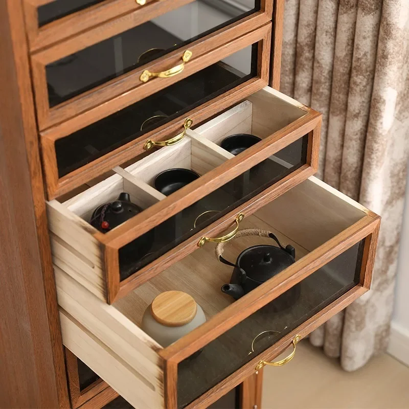 Medieval solid wood chest  auxiliary cabinet multi-layer mobile  set storage dental cabinet