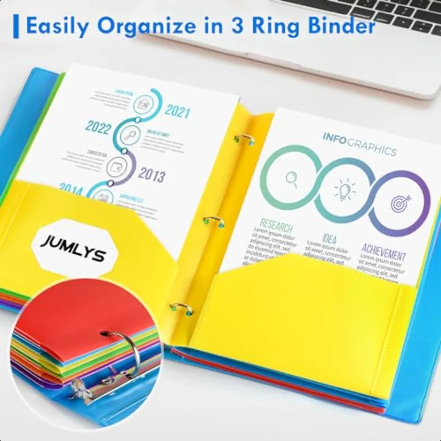 36 Pack 2 Pocket Folders with Clear Front Pocket and 3 Holes Plastic Folder for 3 Ring Binder Heavy Duty Folders with Pockets f