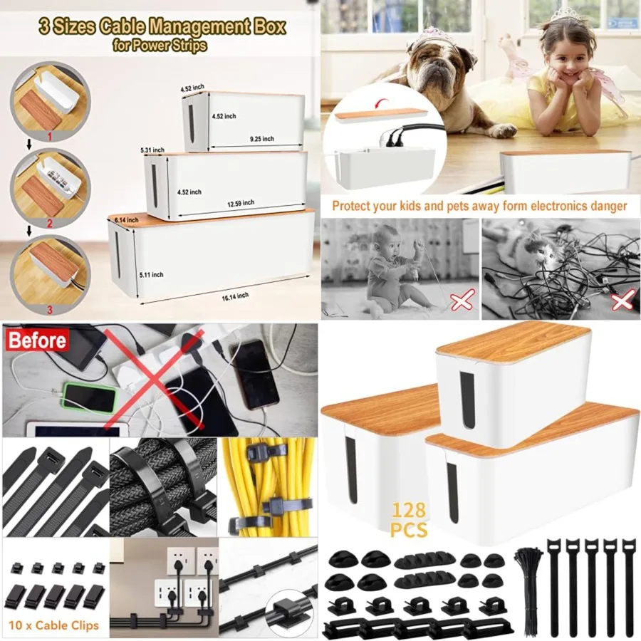 

Cable Management Box Cable Management Kit for Power Strip to Hide Wires, Cord Organizer Boxes, Safe ABS Material Wire Organizer