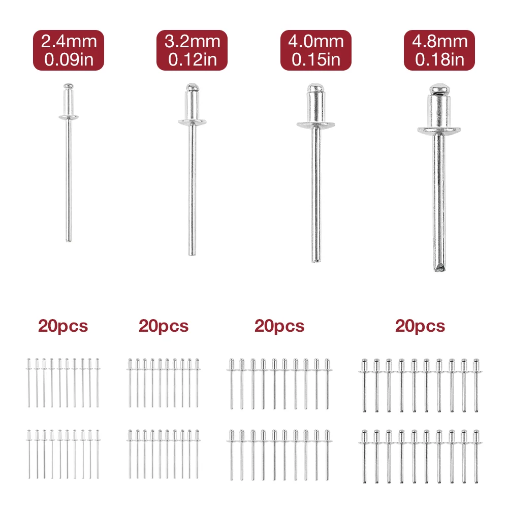 2.4/3.2/4.0/4.8mm Dual Handle Manual Rivet Gun Kit 4-in-1 Riveting Installation Tools with 80 Rivets for Plastic/ Metal/ Leather