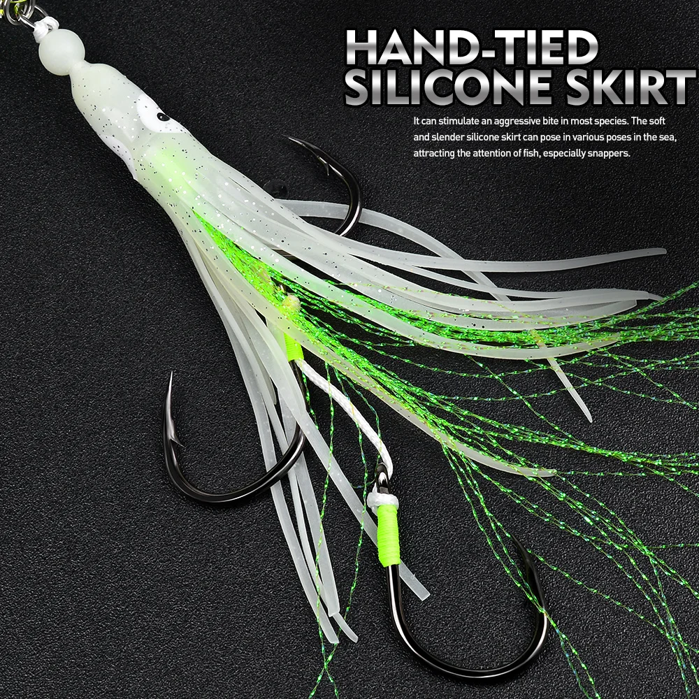 Proberos 1 Stück Silikon-Jig-Köder mit zwei Haken, leuchtendes Tintenfisch-Angelköder-Set, leuchtende Tiefsee-Offshore-Trolling-Rigs ﻿ – Detail 10