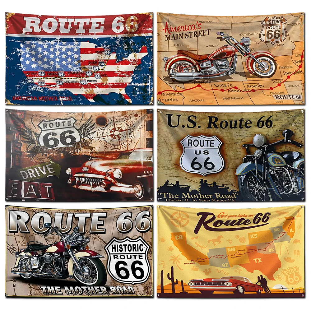 

3x5 Ft Route 66 US Mother Highway Repair Retro Banner Flag Service Poster Wall Art Decor AD Vintage Sign Man Garage Pub Club Bar