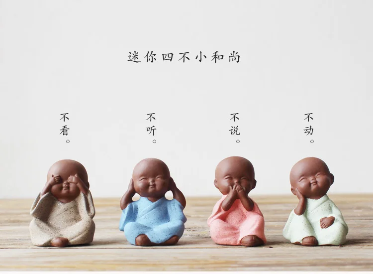 4-pieces--arte-merveilleuse-top--royaume-spirituel-bureau-maison-chan-dao-petit-moine-four-cuit-au-sable-porcelaine-poterie-ceramique-art