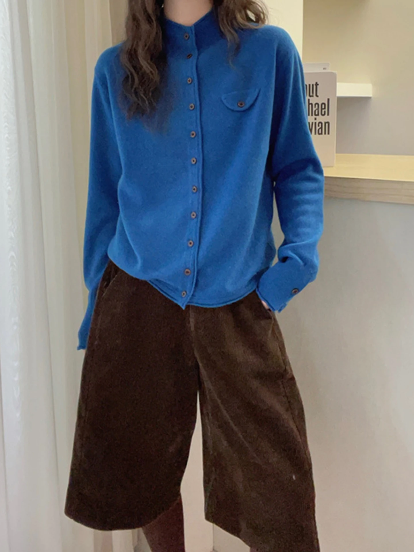 بسيطة محبوك طويل Sve سترة الخريف الشتاء الترفيه Sle زر واحد تصميم النسخة الكورية فضفاضة تناسب المرأة سترة