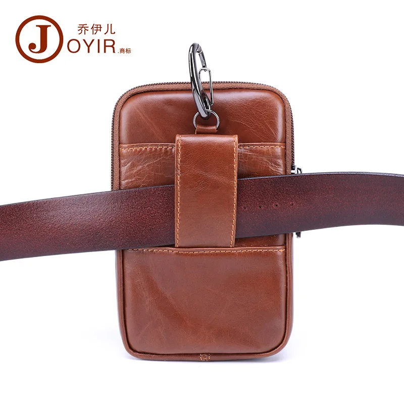 Factory Customized Leather Pocket Multi-Functional Men's Real-Leather Bag through Leather Belt Waist Mounted Sports Phone Waist