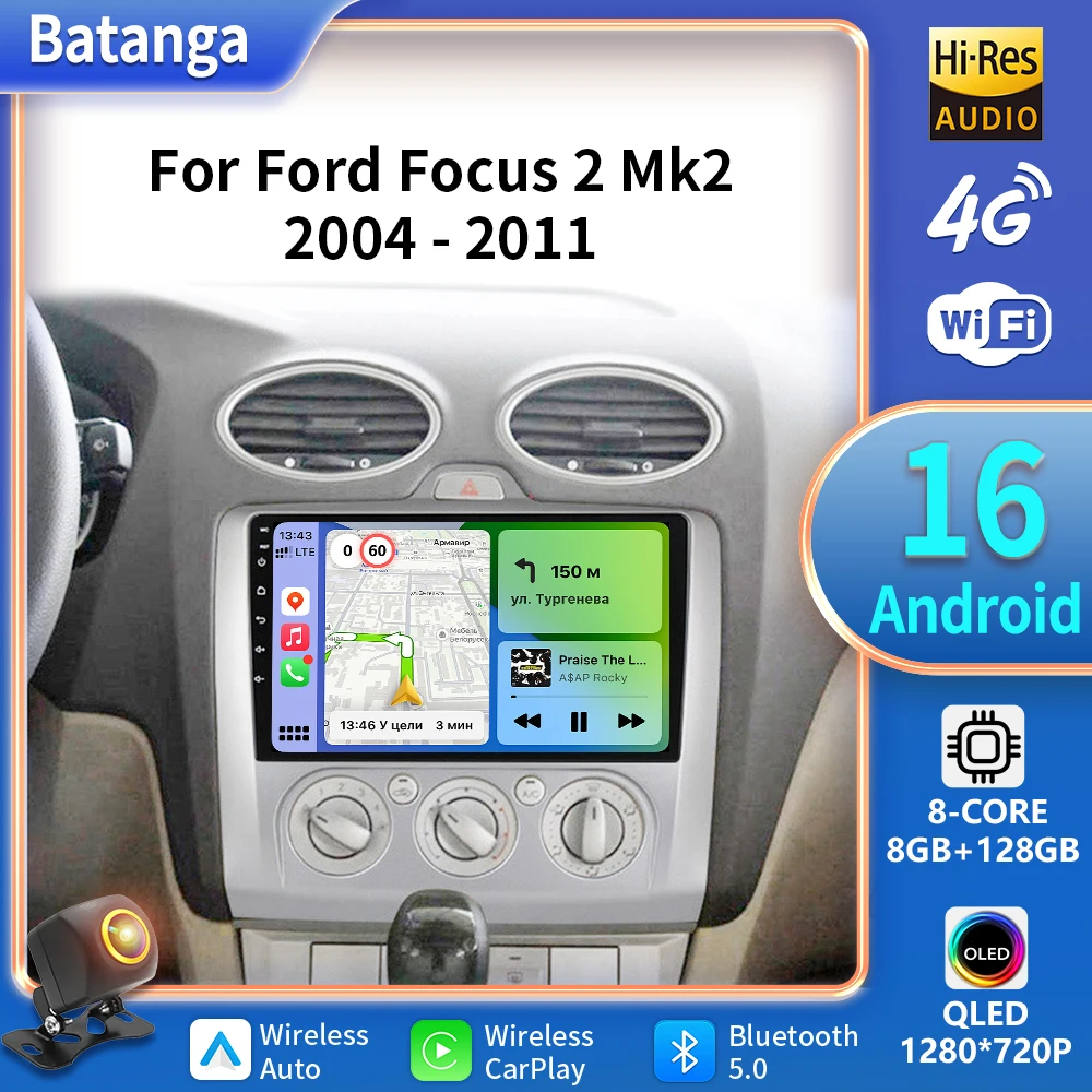 Android 16 Carplay Autoradio for Ford Focus 2 3 Mk2 Mk3 2004-2011 with GPS Navigation Multimedia Reader 5G Stereo DVD Player