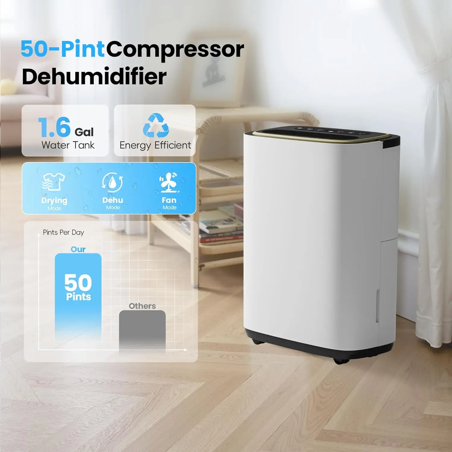 

5000 Sq.Ft Dehumidifier, 50PT/24H Dehumidifiers with Hose for Basement, Large Compressor Dehumidifier for Home/Office/Bedroom
