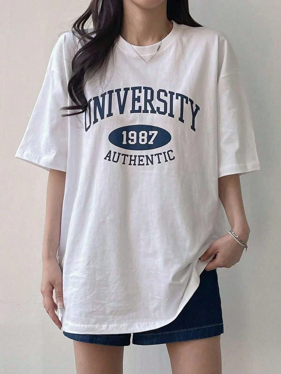 المرأة عادية فضفاض الكتف إلكتروني تي شيرت مطبوع حجم كبير تي شيرت ريترو 2026 الصيف Y2k نمط Harajuku الشارع نمط