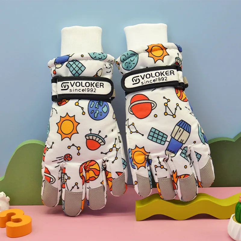 

Children's ski gloves for winter warm gloves 7-12 years old plus velvet windproof waterproof children's cycling gloves