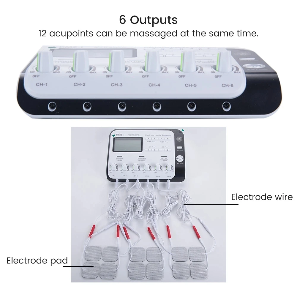 6 Output Channel TENS Muscle Electrostimulator Channel Physiotherapy Body Massager Relax Electroacupuncture Needle Patch Machine