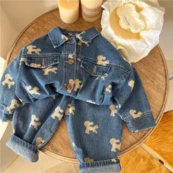 Boys Girl Spring Clothing Set New Fashionable Children's Denim jacket Spring and Autumn Baby Jeans 2PCS Children's Clothing