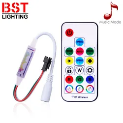 DC/USB WS2811 WS2812B Led Strip Light Controller With Music Mode MINI 17Keys RF Remote Control 370Modes Change DC5-24V