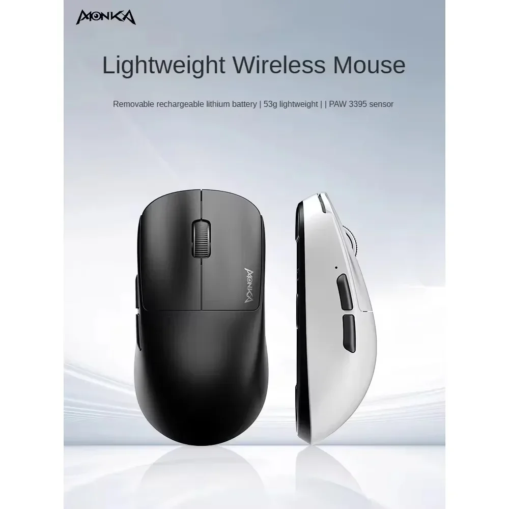 MONKA M3 Wireless Tri-mode PAW3395 Lightweight Gaming Mouse 2.4g 1Khz Bluetooth Wired Office High Performance Long Battery Life