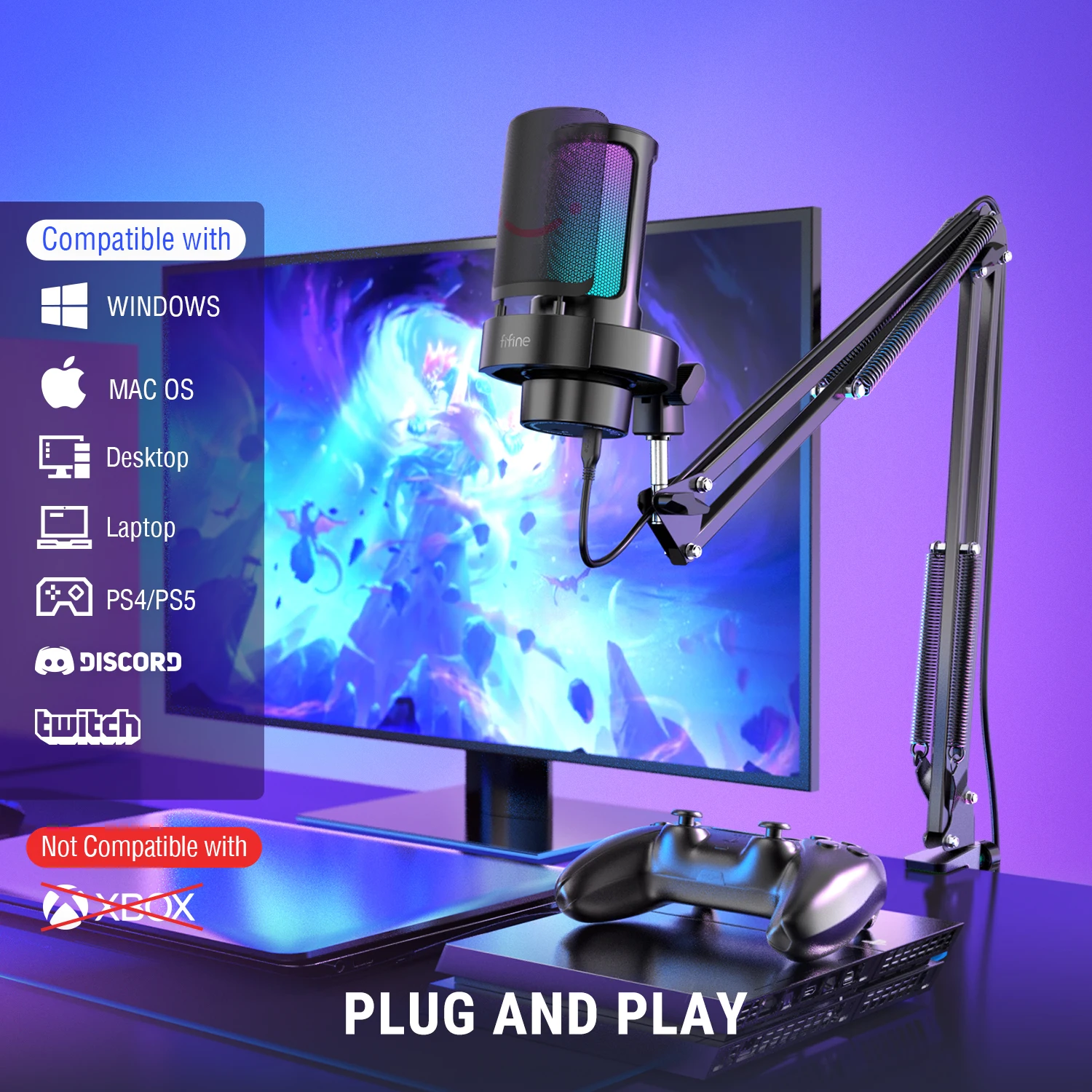 Zestaw mikrofonu USB FIFINE z ramieniem i filtrem pop do nagrywania i streamowania na PC/Mac, szybkie wyciszenie i gniazdo słuchawkowe - A8T — zdjęcie produktu 5