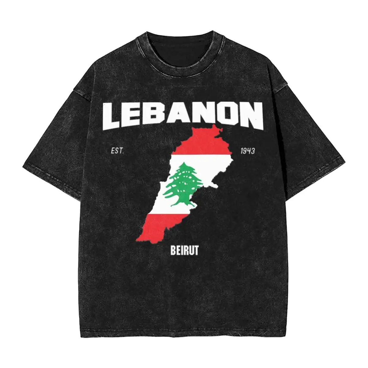 Washed T Shirts Lebanon Flag Lebanese National Day Hip Hop Vintage T-Shirt Short Sleeve Printed Tops Tee Shirt Men Women