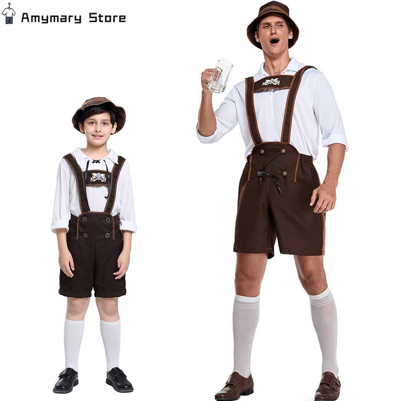 

Men Boy Bavarian Leather Shorts German Oktoberfest Rave Party Uniform Set For Male Beer Guy Costume Bib Pants Cospaly Menswear