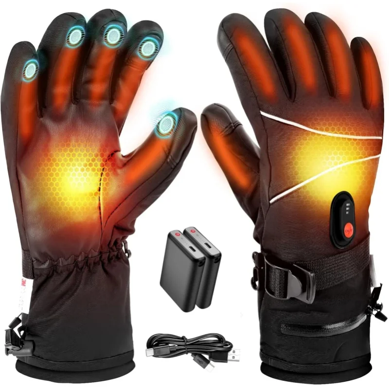 Beheizte Handschuhe, 6000mAh*2 Wiederaufladbare Beheizte Handschuhe für Männer und Frauen, Wasserdichte Rutschfeste Elektrische Heizhandschuhe mit Touchscreen, 3 Heizstufen für Motorradfahren,