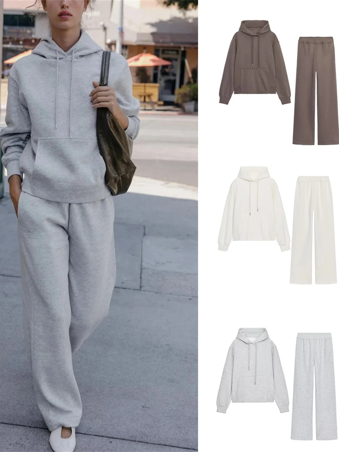 

Базовый комплект брюк с капюшоном, женские длинные брюки све Fce, прямые брюки, осенний модный повседневный удобный костюм из двух предметов