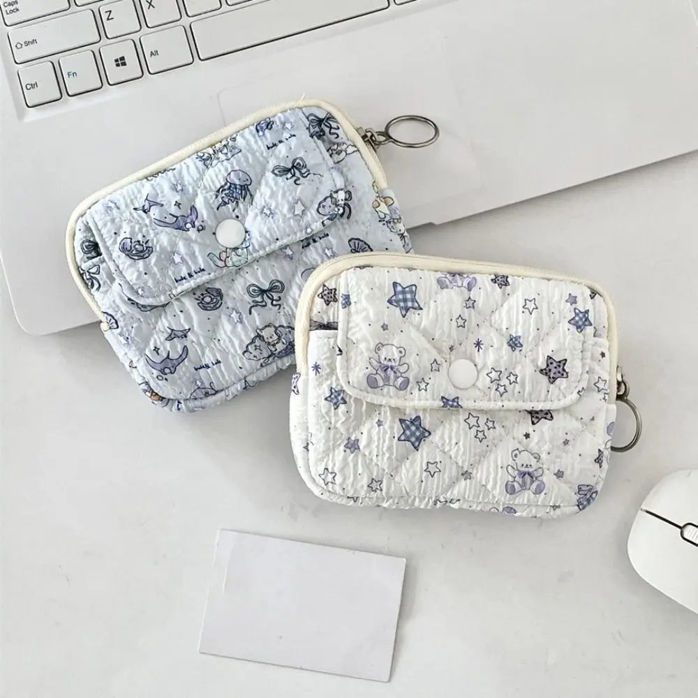 Cartoon Printing Mini Canvas Coin Purse Multifuctional Korean Style Cute Wallet Jewelry Packing Bag Card Holder