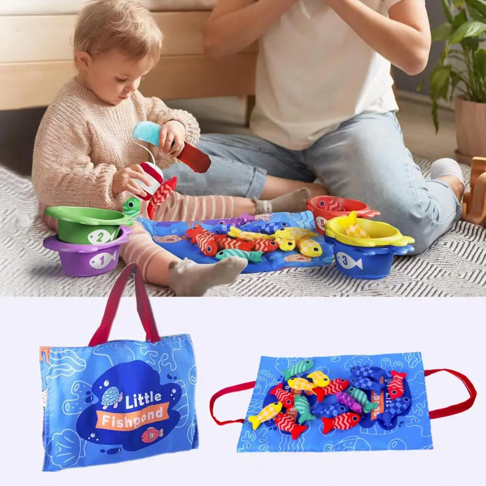 Cloth Fish Sorting Game Educational Toddler Fishing Game Set with Color Sorting Cloth Fish Toys Storage Mat Preschool for Boys