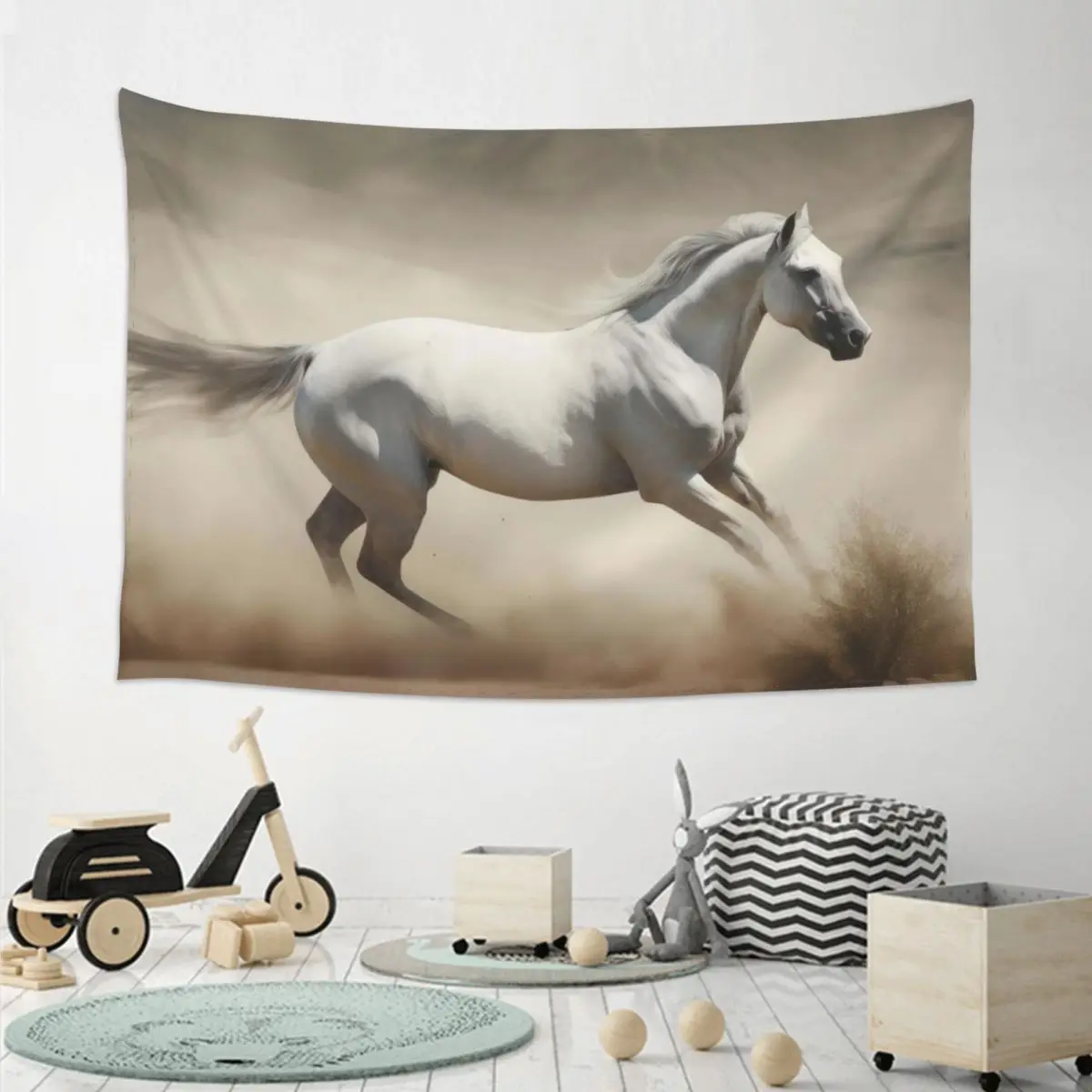 Horse Galloping In The Desert Illustration Tapestry Hippie Wall Hanging Aesthetic Home Tapestries for Living Room Bedroom Room