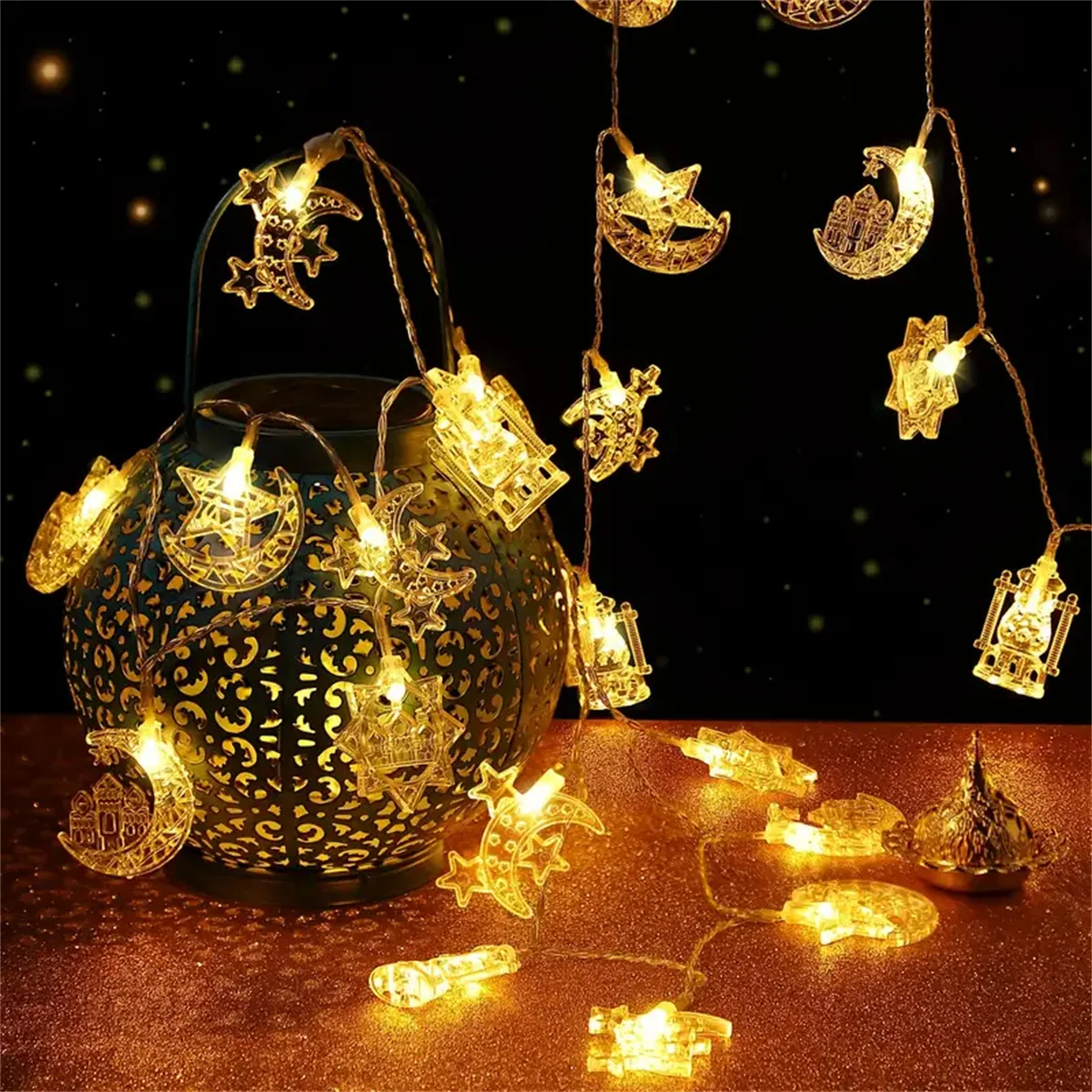 1.5M/3M Moon Star Castle Oil String   Light  Battery Power EID Mubarak Holiday Decoration