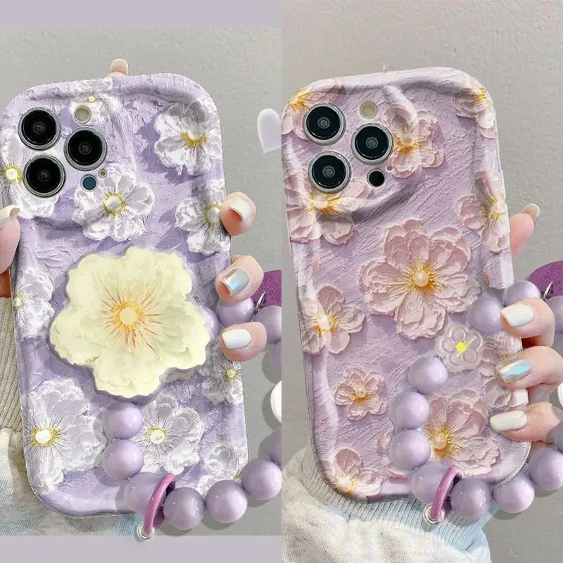 Flower Bracelet Chain Phone Case for IPhone 15 Pro Max 14 11 12 13 Mini XR 6s 6 8 7 Plus X XS SE 2020 2022 Soft Wavy Cover