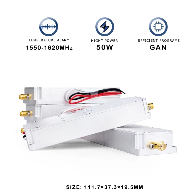 Módulo antidrones GaN PA de 50W, 1550-1620MHz, módulo de defensa UAV, bloqueo de interferencias, sistema de amplificador de potencia de C-UAS RF