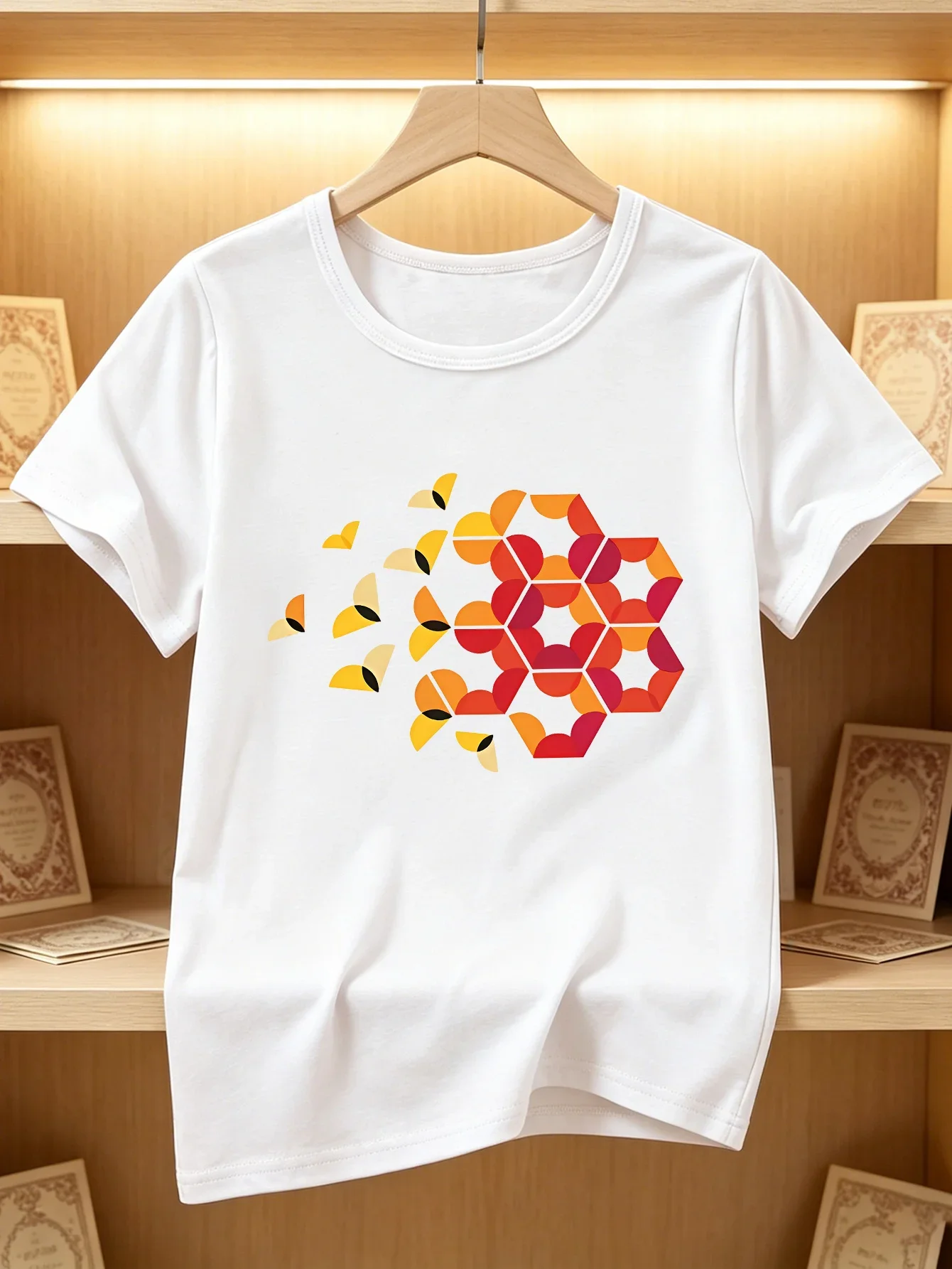 Abstract Gradient Honeycomb Heart Graphic Kids T Shirt Short Sleeve Modern Geometric Print Summer Tee Tops