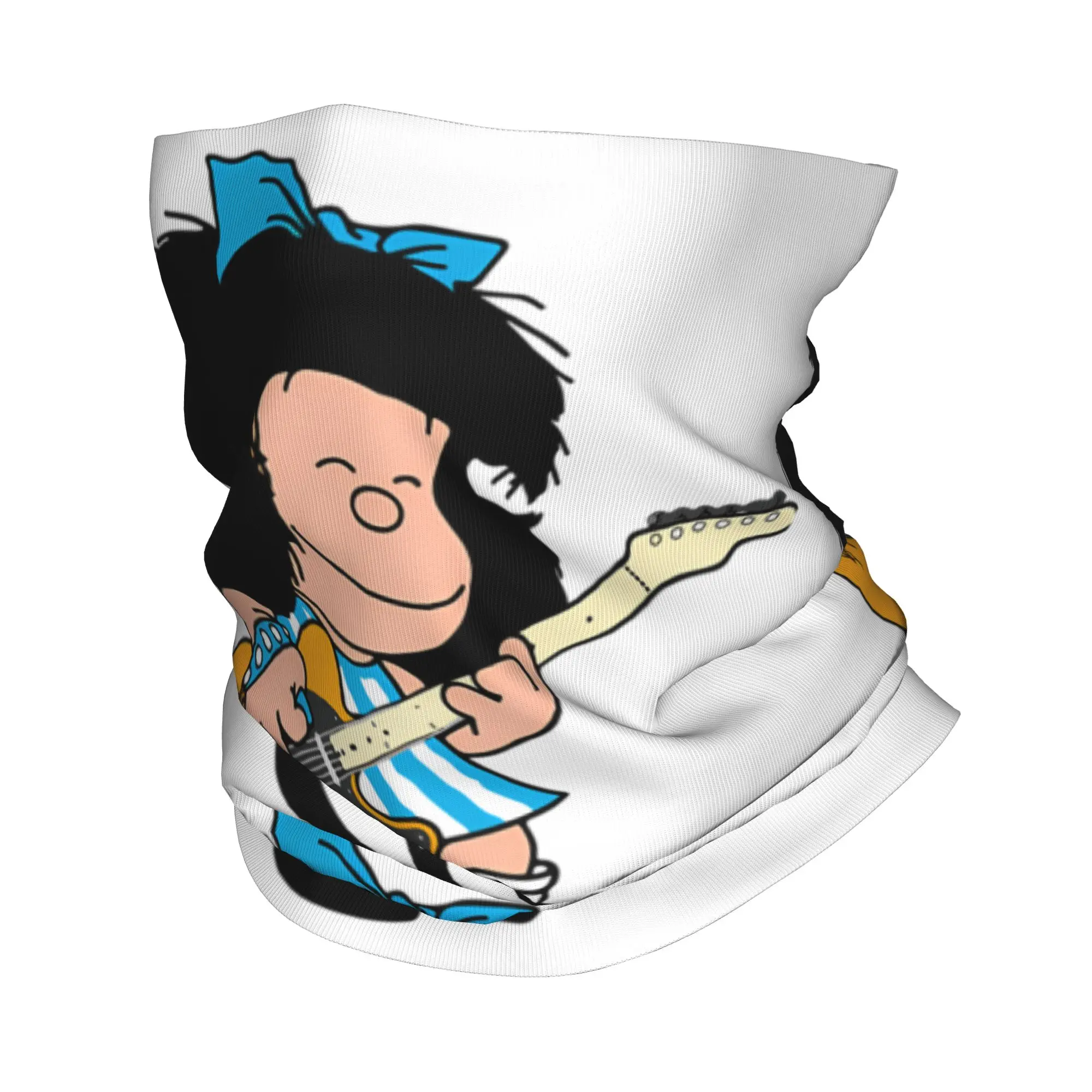 Mafalda Quino - Póster de Música con Mafalda Tocando la Guitarra, Diadema de Invierno, Calentador de Cuello, Bufanda Tubular para Camping, Bandana con Cara de Dibujos Animados, Gaiter