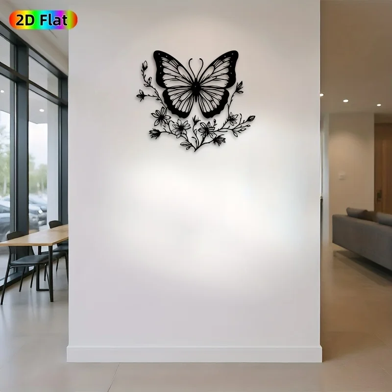 CIFBUY Garden Home Outdoor Decor Classic Butterfly Floral Metal Wall Art, Iron Sculpture Ornament for Holidays Special Events