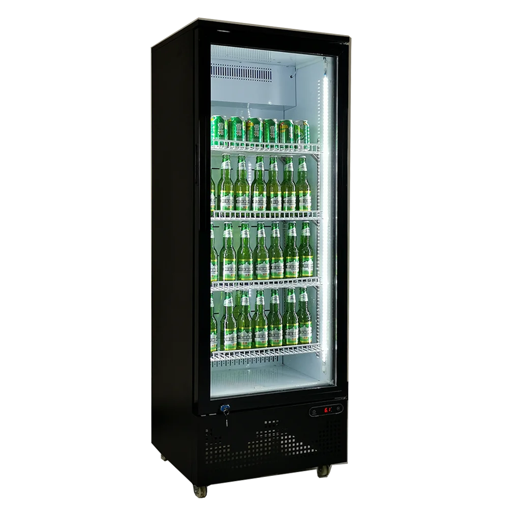 

Upright Glass Door Chiller Beverage Showcase Cooler Cold Drink Slim Vertical Glass Door Refrigerator