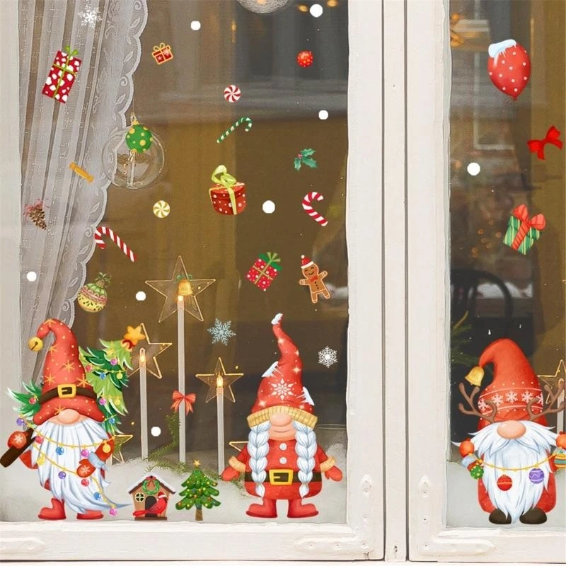  Christmas Window Clings Stickers Set Double Sided Visible Dwarf Sticker for Holiday Decoation