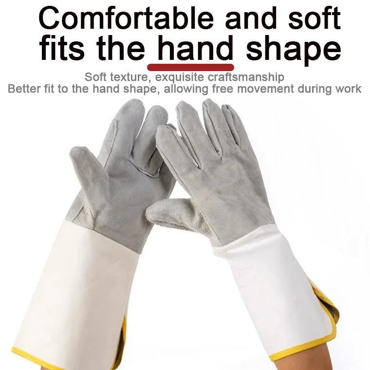 Welding gloves cowhide antiscald welder special long labor protection high temperature resistance soft wear resistant protective