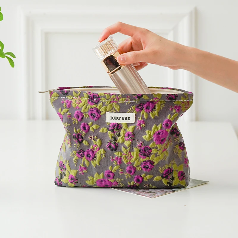 الزهور الملونة السيدات حقيبة مستحضرات التجميل سعة كبيرة حقيبة تخزين مستحضرات التجميل سستة تصميم حقيبة أدوات الزينة المحمولة ركاب حقيبة صغيرة