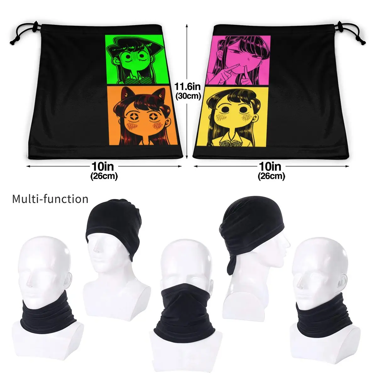 Manga Pop Art Komi San Curious Excited Smile 01 Microfiber Neck Gaiter Bandana Scarf Sports Printing Breathable