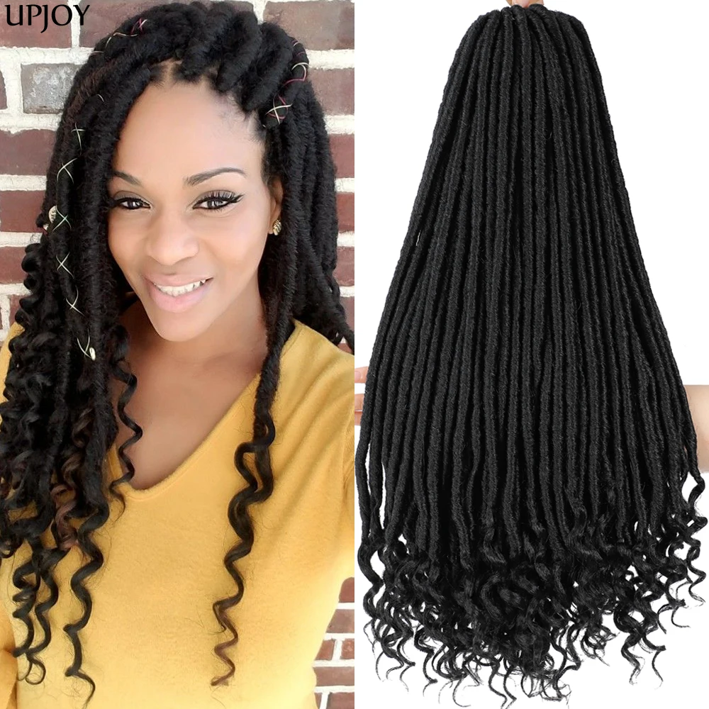 1 - 8 Packs Goddess Locs Crochet Hair 20 Inch Curly Faux Locs Braiding Hair for Women Synthetic Soft Locs Hair With Curly Ends