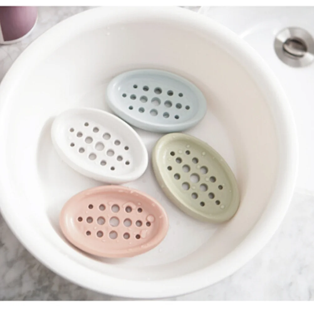 

Creative Oval Shape Soap Dish Tray Drain Silicone Soap Box for Shower Bathroom Kitchen (Blue) soap tray