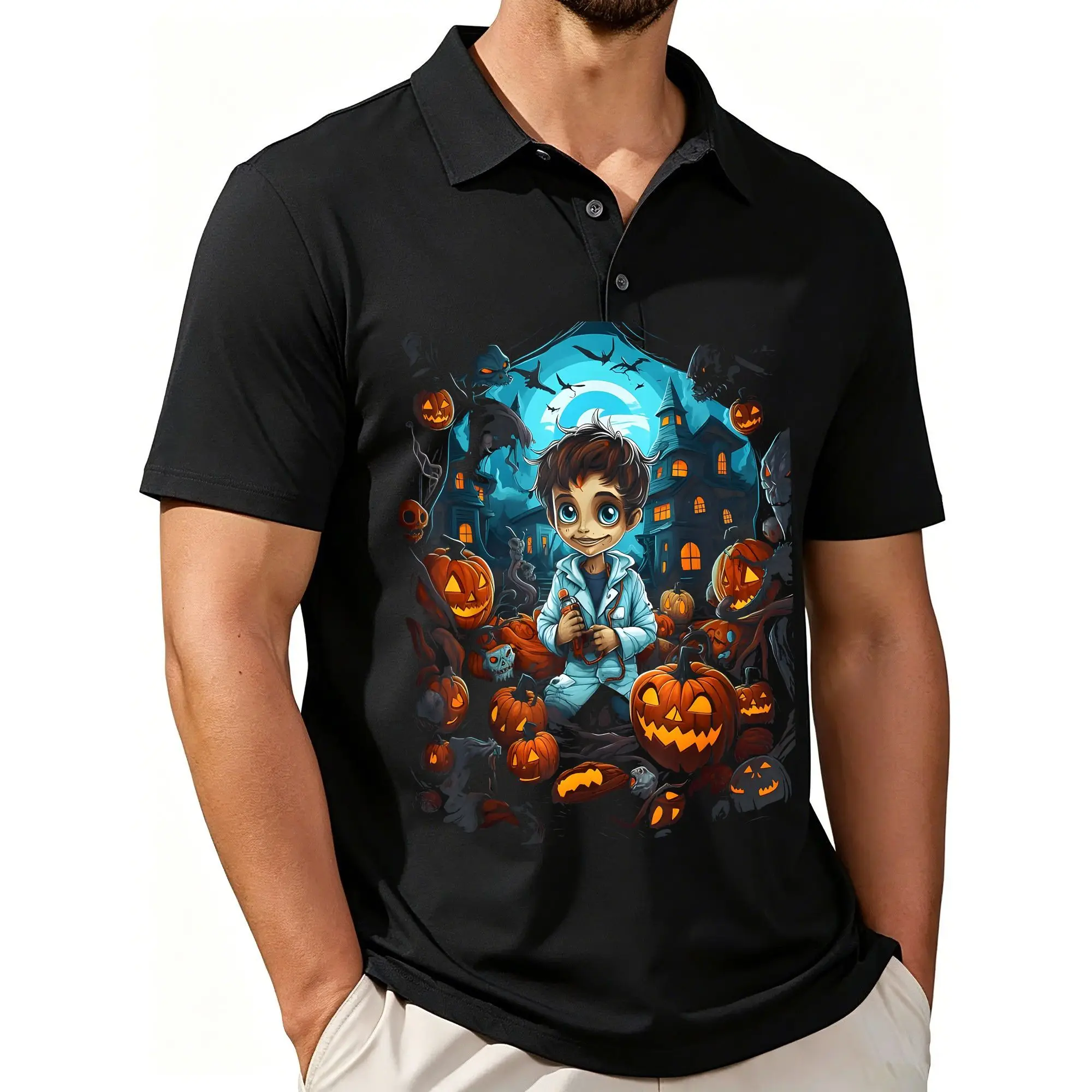Men's Casual Scary Halloween Polo Shirt