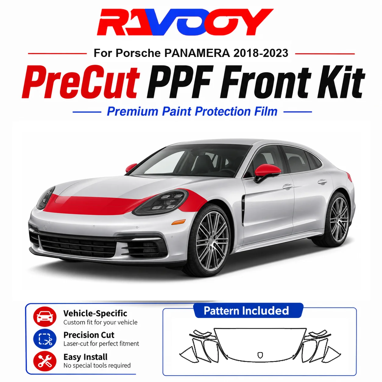 

8.5mil TPU Precut PPF Kit For Porsche PANAMERA 2018-2023 - Hood, Fenders & Mirror Set - Self-Healing Clear Bra Film